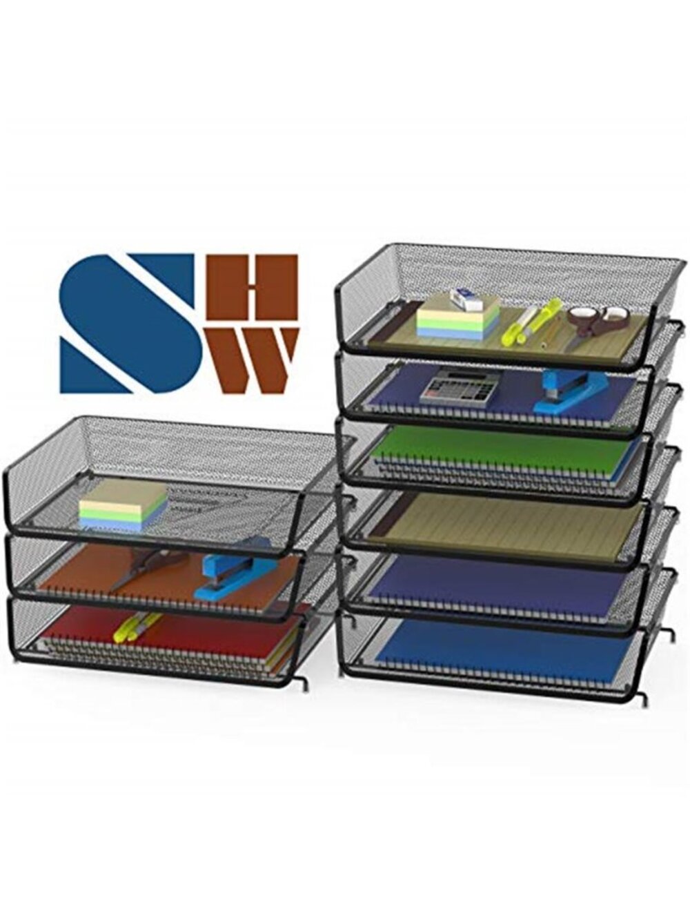Stackable Desk Organizer Letter Tray Paper File Holder Mesh Office Storage Rack - Picture 3 of 4